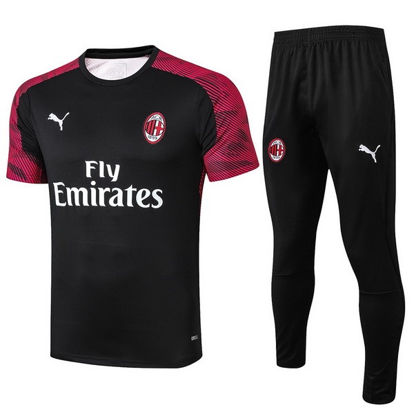 Trainingsshirt AC Milan Komplett Set 2019-20 Schwarz Weiß Rote Fussballtrikots Günstig